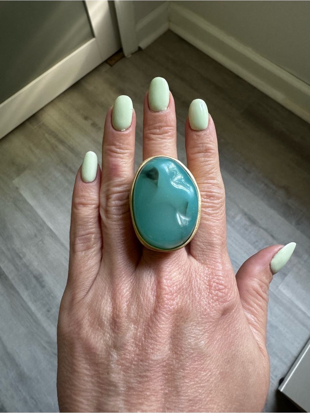 Jenni Teal Oval Cocktail Ring with Gold-tone Setting